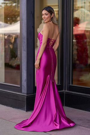 Abby | Sweetheart Fuchsia Pleated Mermaid Long Prom Dress