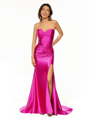 Abby | Sweetheart Fuchsia Pleated Mermaid Long Prom Dress