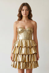 Golden Sweetheart Gold Metallic A-Line Ruffle Homecoming Dress - KISSPROM