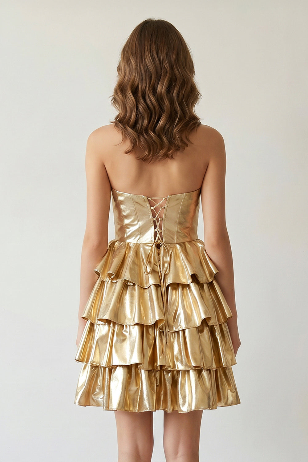 Golden Sweetheart Gold Metallic A-Line Ruffle Homecoming Dress - KISSPROM