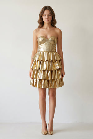 Golden Sweetheart Gold Metallic A-Line Ruffle Homecoming Dress - KISSPROM