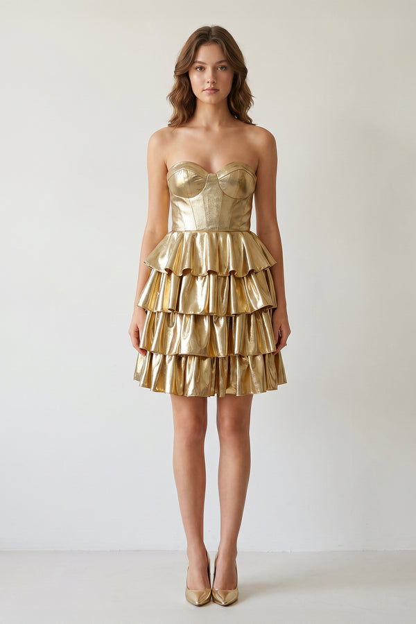 Golden Sweetheart Gold Metallic A-Line Ruffle Homecoming Dress - KISSPROM