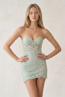 Mint Green Sweetheart Green Lace Corset Tight Homecoming Dress - KISSPROM