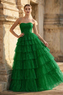 Mint Green Sweetheart Tulle Tiered A - Line Long Prom Dress with Slit - KissProm