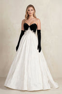 Sweetheart Jacquard Ball Gown Wedding Dress with Sleeves in Black and White - KissProm Wedding Dresses