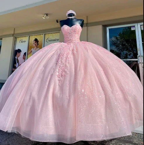Sweetheart Light Pink Quinceanera Dresses Ball Gown Birthday Party Dress