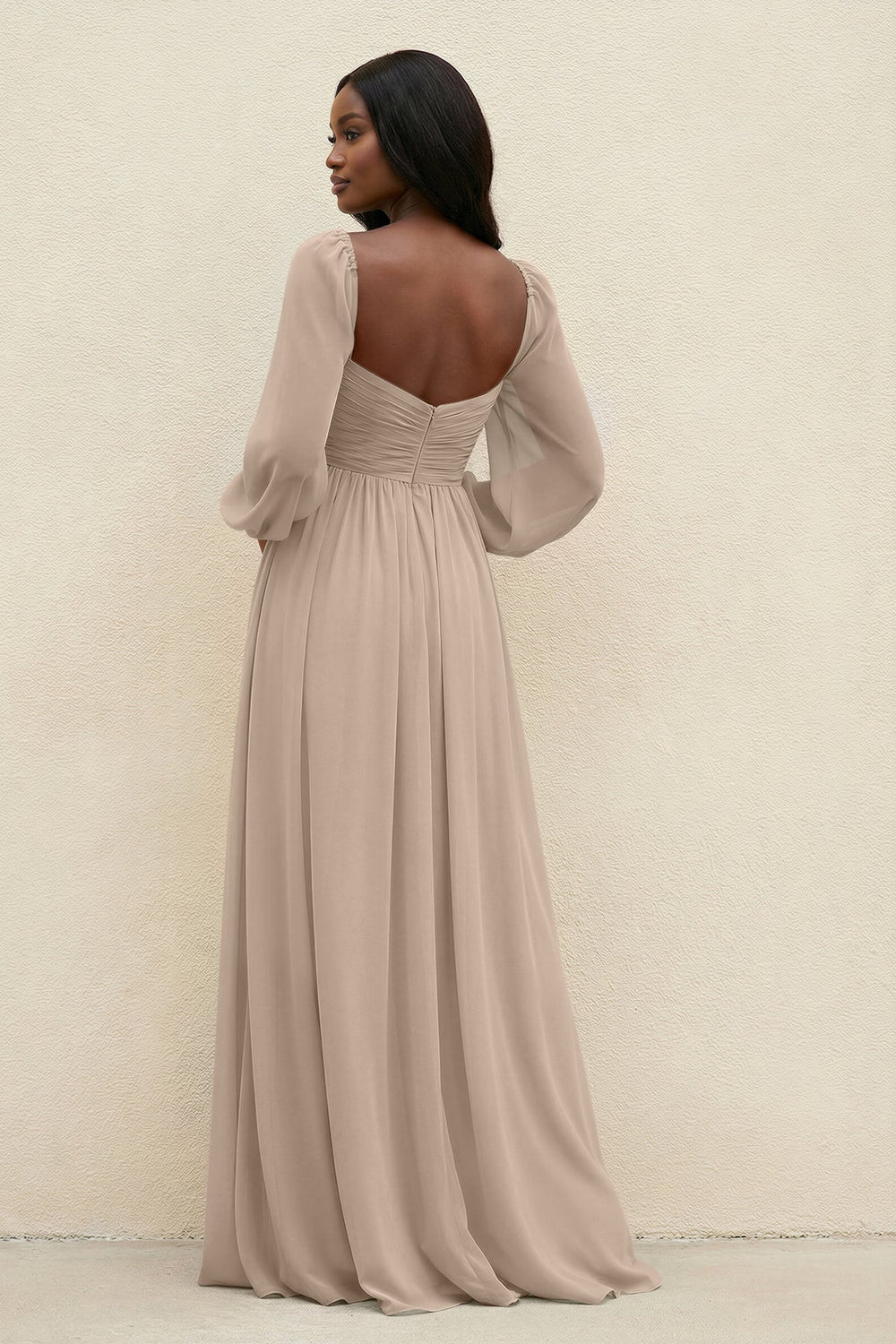 Sweetheart Long Sleeve A - Line Bridesmaid Dress in Almond - KissProm Bridesmaid Dresses