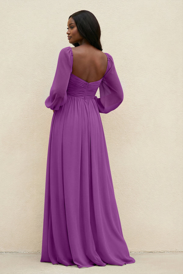 Sweetheart Long Sleeve A - Line Bridesmaid Dress in Amethyst - KissProm Bridesmaid Dresses