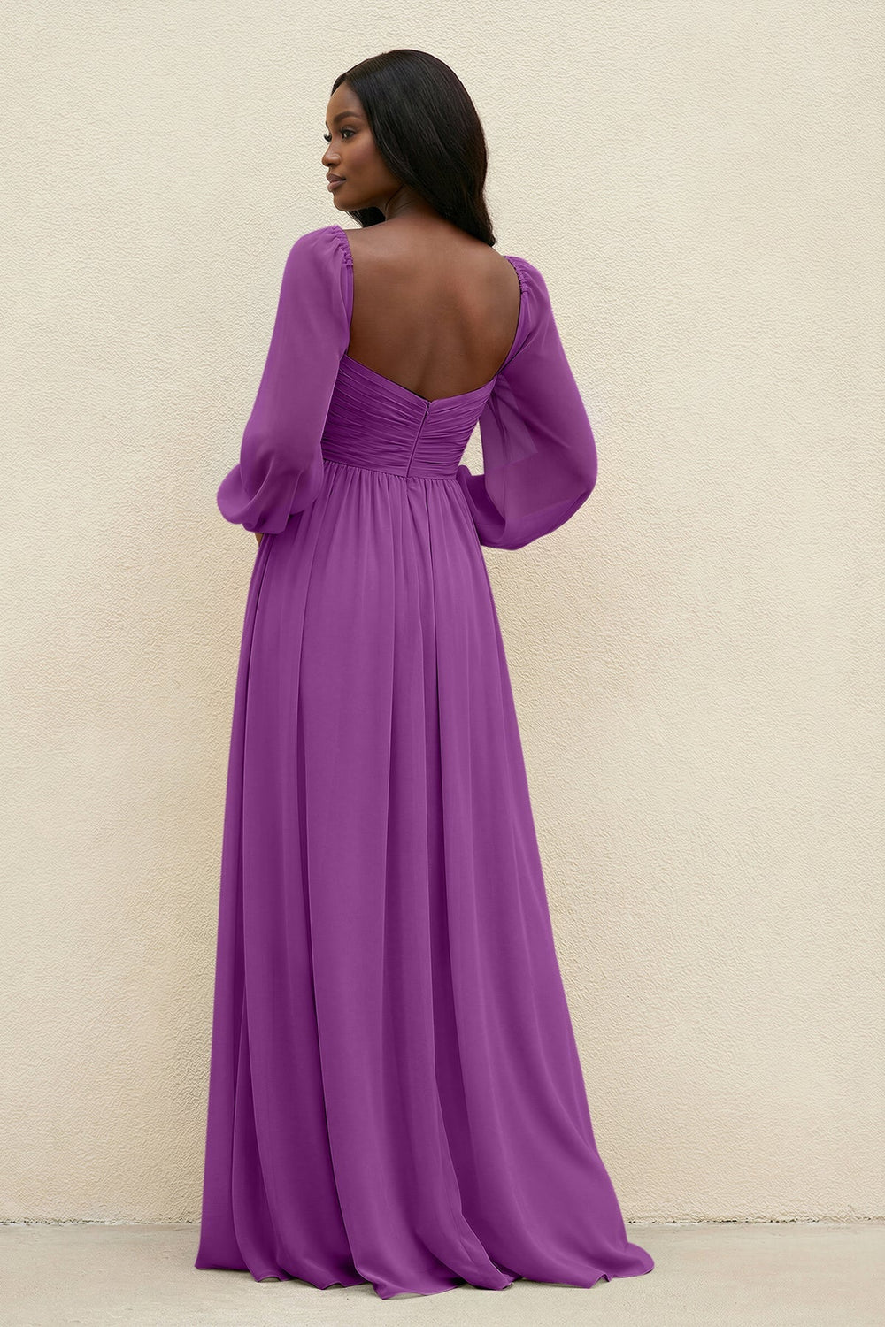 Sweetheart Long Sleeve A - Line Bridesmaid Dress in Amethyst - KissProm Bridesmaid Dresses