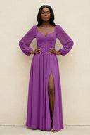 Sweetheart Long Sleeve A - Line Bridesmaid Dress in Amethyst - KissProm Bridesmaid Dresses
