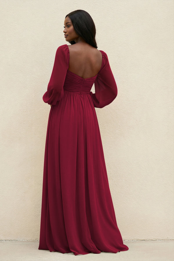 Sweetheart Long Sleeve A - Line Bridesmaid Dress in Berry - KissProm Bridesmaid Dresses