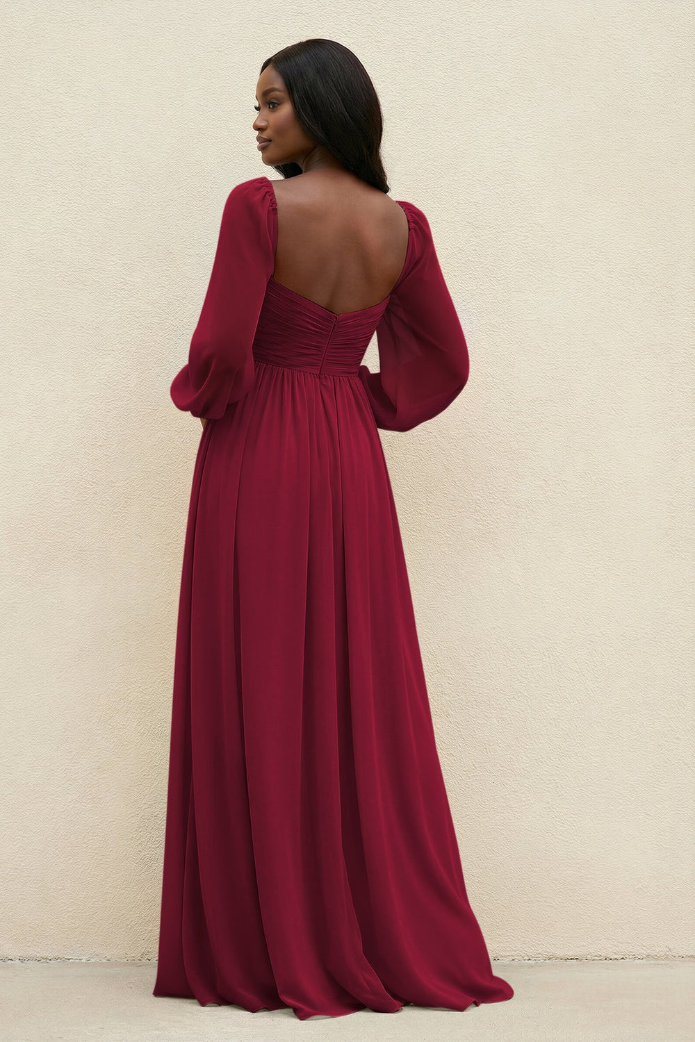 Sweetheart Long Sleeve A - Line Bridesmaid Dress in Berry - KissProm Bridesmaid Dresses