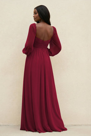 Sweetheart Long Sleeve A - Line Bridesmaid Dress in Berry - KissProm Bridesmaid Dresses