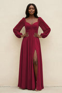 Sweetheart Long Sleeve A - Line Bridesmaid Dress in Berry - KissProm Bridesmaid Dresses