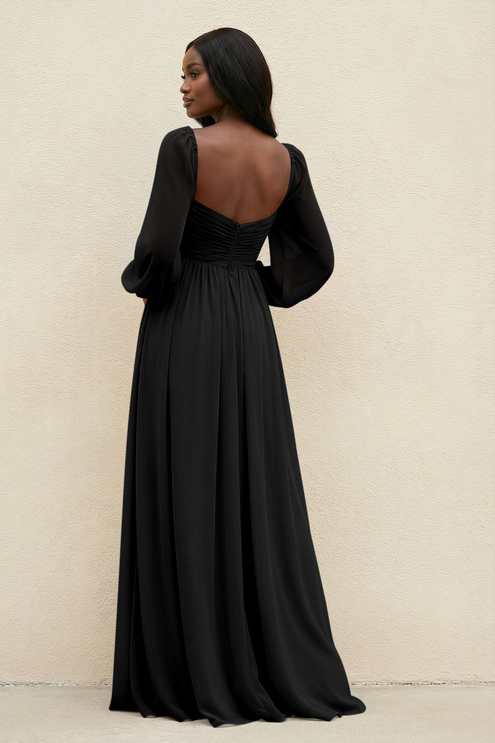Sweetheart Long Sleeve A - Line Bridesmaid Dress in Black - KissProm Bridesmaid Dresses