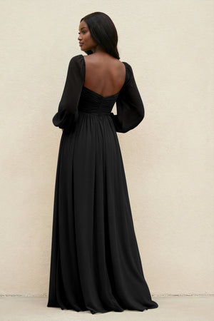 Sweetheart Long Sleeve A - Line Bridesmaid Dress in Black - KissProm Bridesmaid Dresses