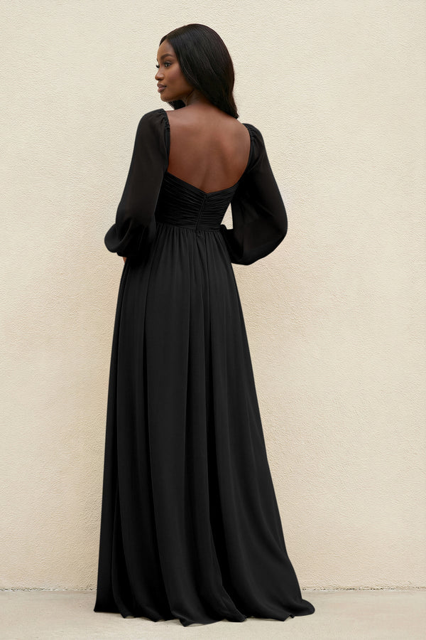 Sweetheart Long Sleeve A - Line Bridesmaid Dress in Black - KissProm Bridesmaid Dresses