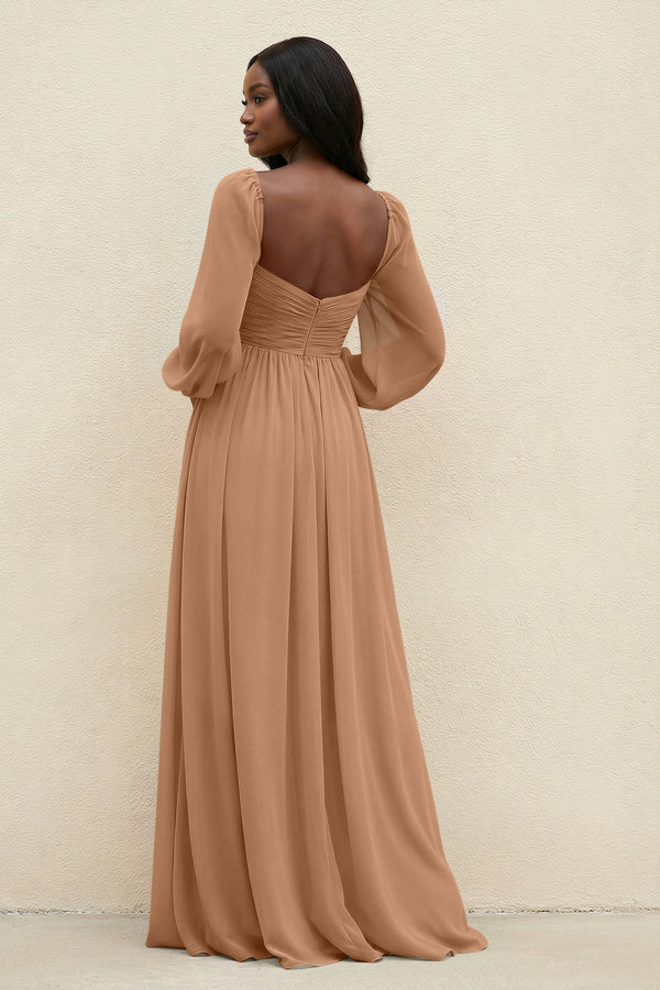 Sweetheart Long Sleeve A - Line Bridesmaid Dress in Bronzer - KissProm Bridesmaid Dresses