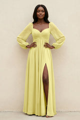 Sweetheart Long Sleeve A - Line Bridesmaid Dress in Buttercup - KissProm Bridesmaid Dresses