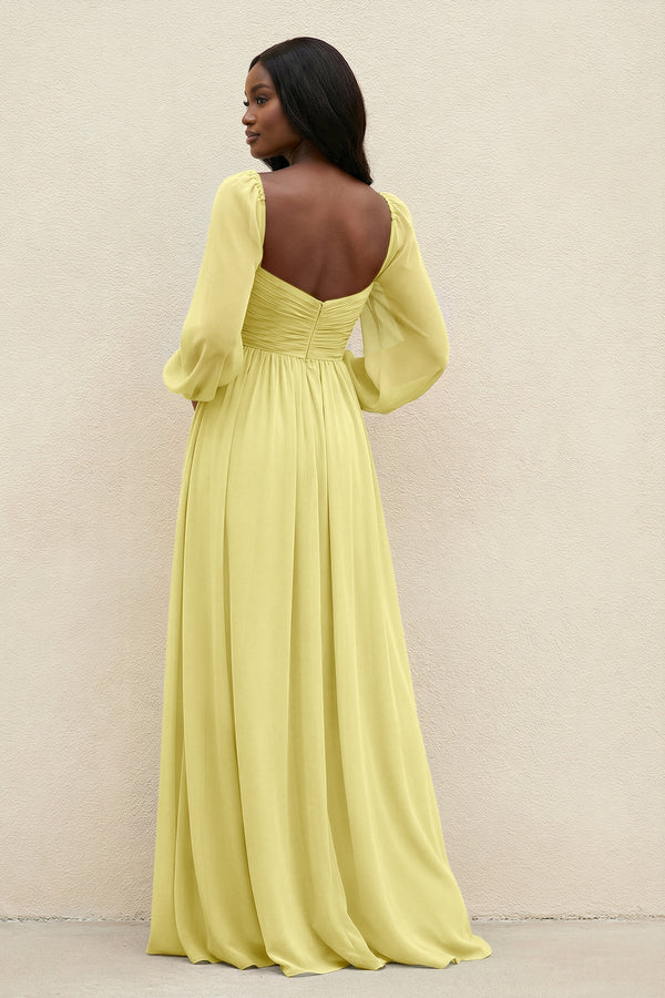 Sweetheart Long Sleeve A - Line Bridesmaid Dress in Buttercup - KissProm Bridesmaid Dresses