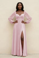 Sweetheart Long Sleeve A - Line Bridesmaid Dress in Candy Pink - KissProm Bridesmaid Dresses