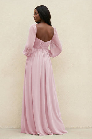 Sweetheart Long Sleeve A - Line Bridesmaid Dress in Candy Pink - KissProm Bridesmaid Dresses