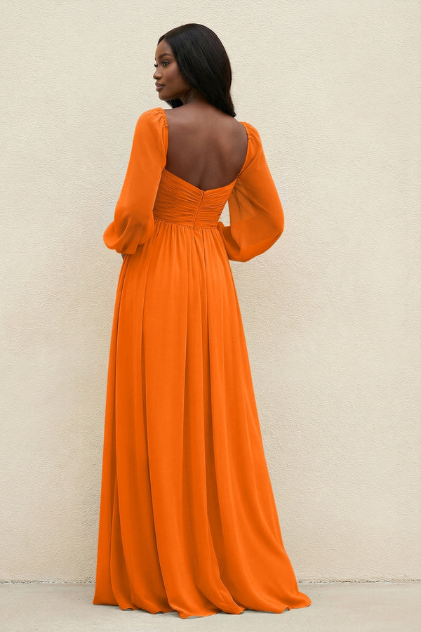 Sweetheart Long Sleeve A - Line Bridesmaid Dress in Cinnamon - KissProm Bridesmaid Dresses