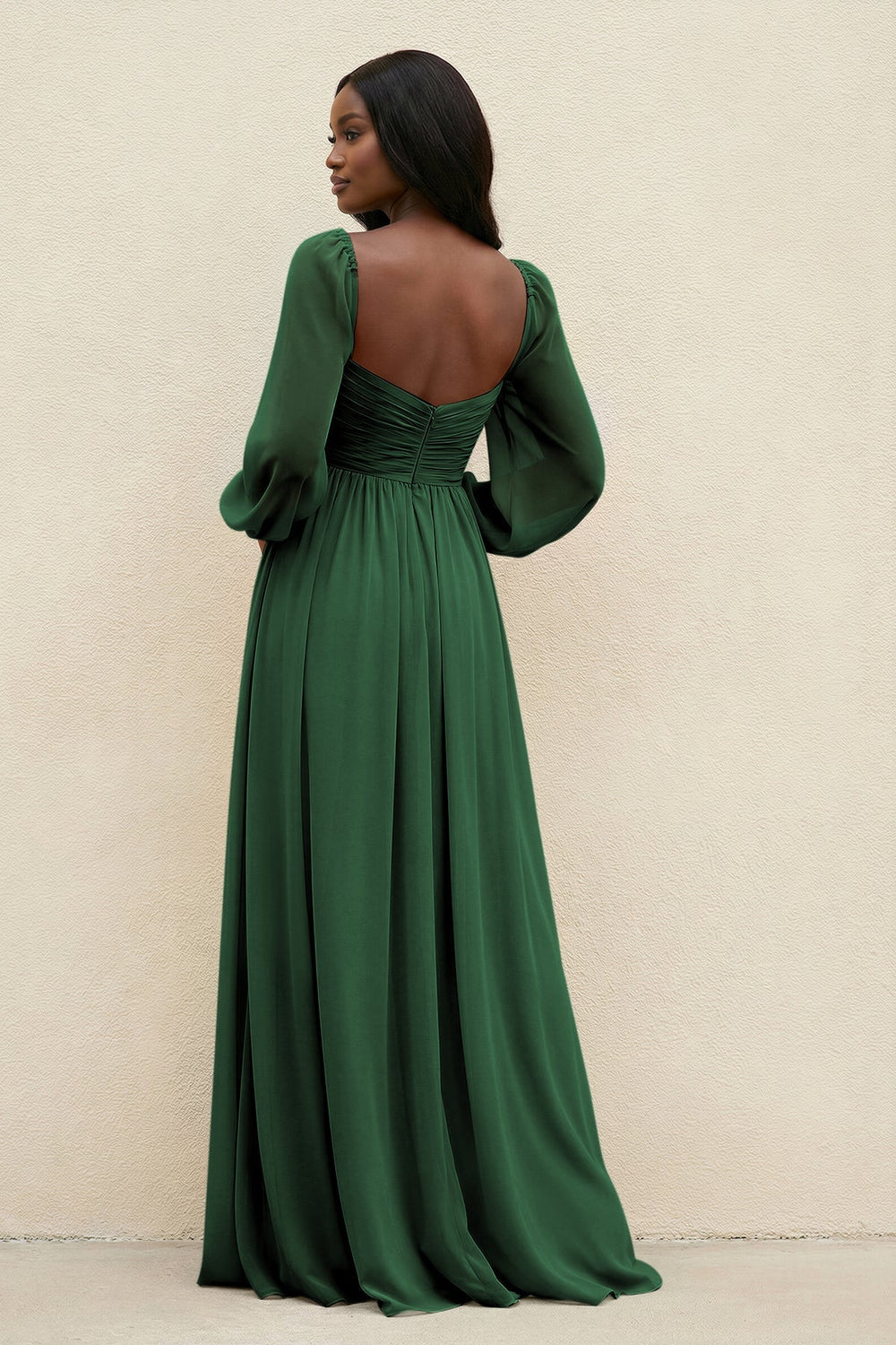 Sweetheart Long Sleeve A - Line Bridesmaid Dress in Dark Green - KissProm Bridesmaid Dresses