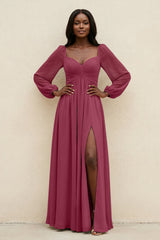 Sweetheart Long Sleeve A - Line Bridesmaid Dress in Desert Rose - KissProm Bridesmaid Dresses