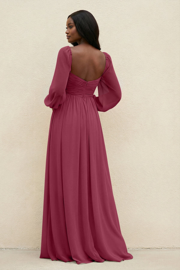 Sweetheart Long Sleeve A - Line Bridesmaid Dress in Desert Rose - KissProm Bridesmaid Dresses