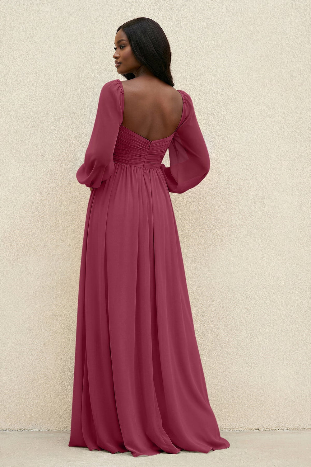 Sweetheart Long Sleeve A - Line Bridesmaid Dress in Desert Rose - KissProm Bridesmaid Dresses