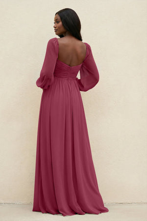 Sweetheart Long Sleeve A - Line Bridesmaid Dress in Desert Rose - KissProm Bridesmaid Dresses