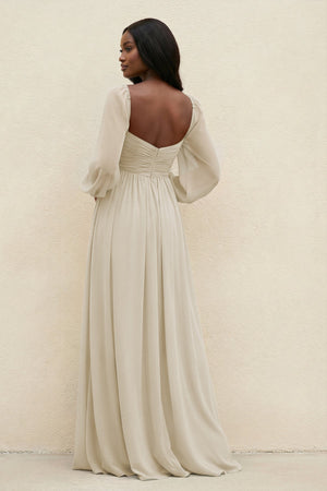 Sweetheart Long Sleeve A - Line Bridesmaid Dress in Dove Gray - KissProm Bridesmaid Dresses