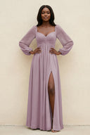 Sweetheart Long Sleeve A - Line Bridesmaid Dress in Dusk - KissProm Bridesmaid Dresses