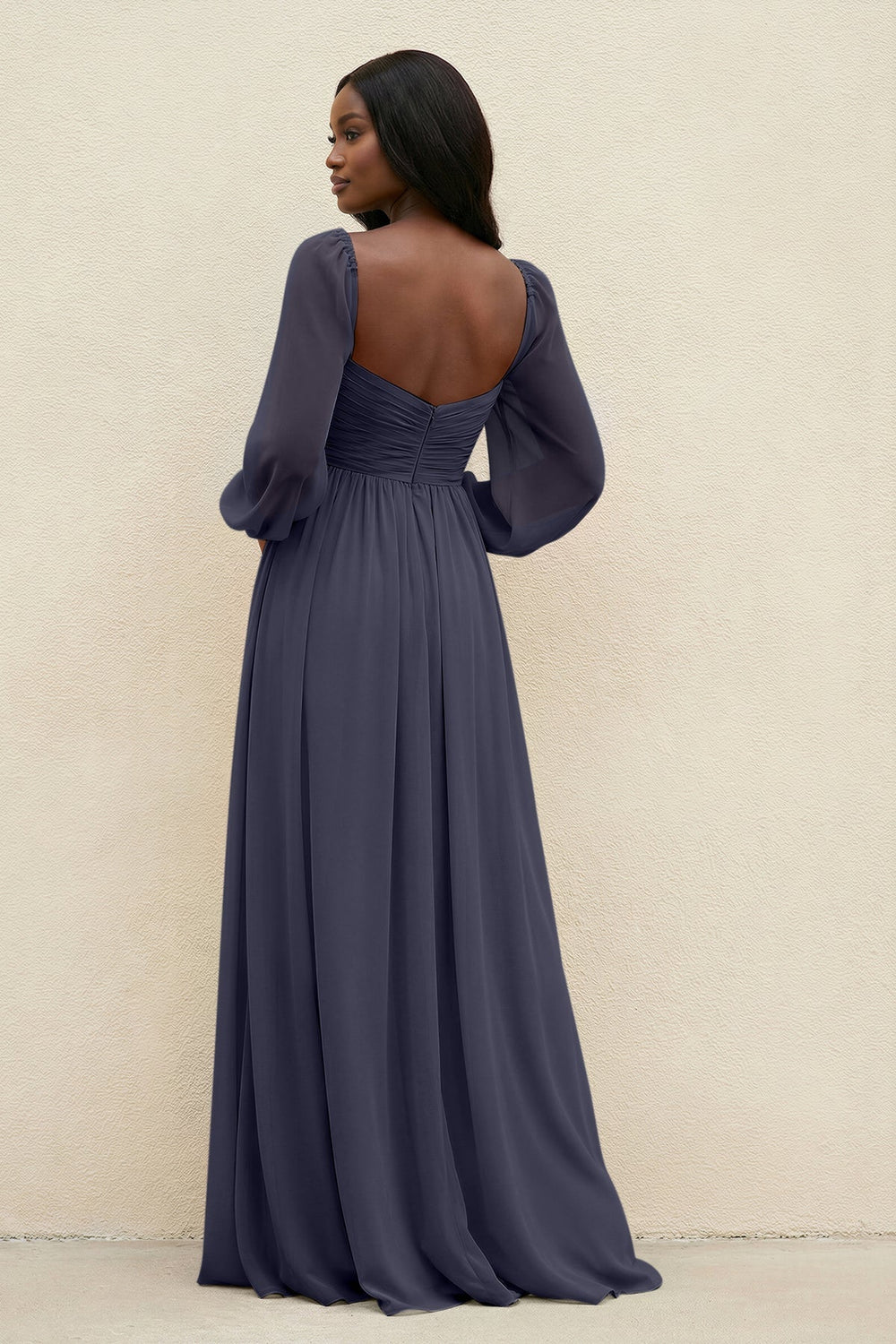 Sweetheart Long Sleeve A - Line Bridesmaid Dress in Dusk Blue - KissProm Bridesmaid Dresses