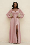 Sweetheart Long Sleeve A - Line Bridesmaid Dress in Dusty Rose - KissProm Bridesmaid Dresses