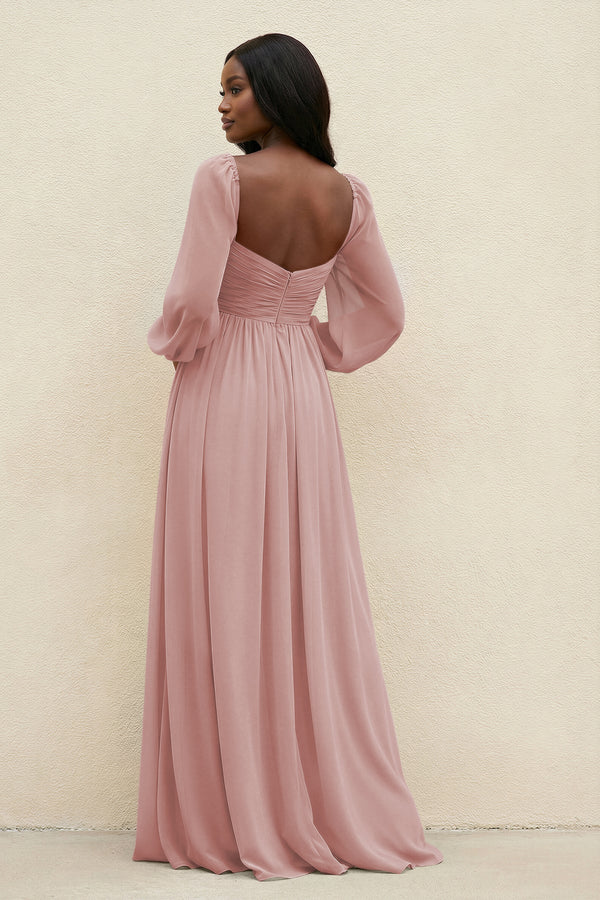 Sweetheart Long Sleeve A - Line Bridesmaid Dress in Dusty Rose - KissProm Bridesmaid Dresses