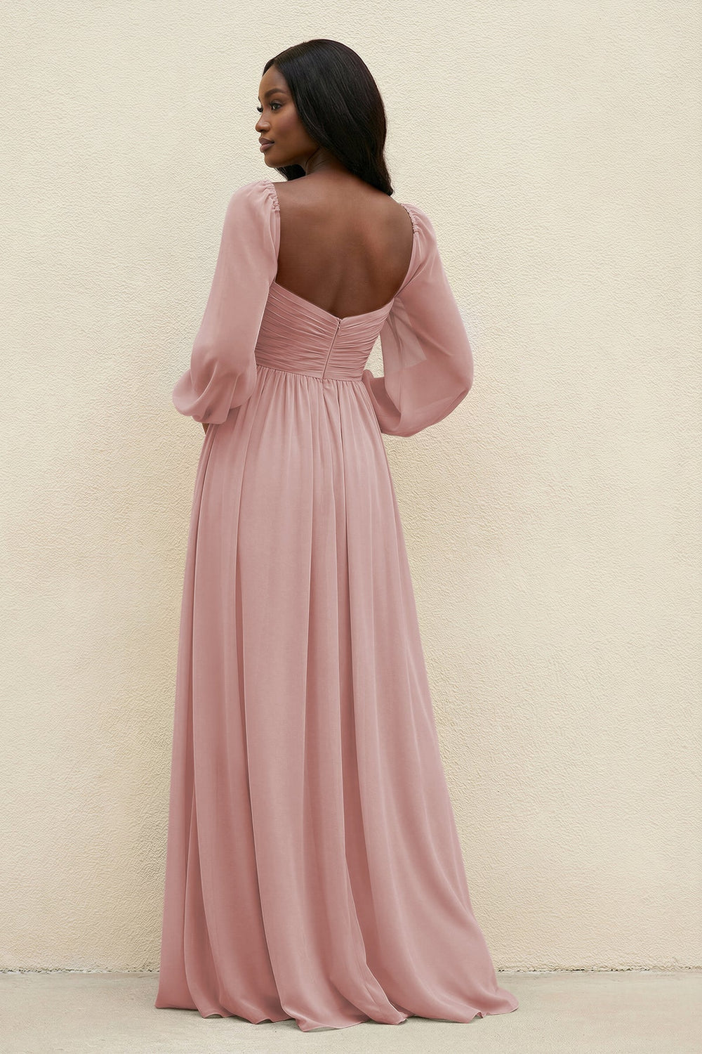 Sweetheart Long Sleeve A - Line Bridesmaid Dress in Dusty Rose - KissProm Bridesmaid Dresses