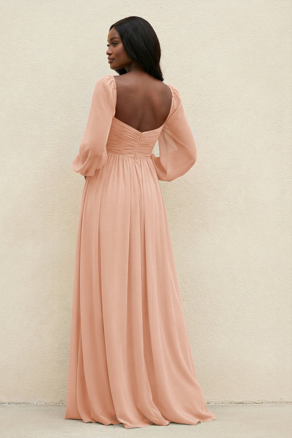 Sweetheart Long Sleeve A - Line Bridesmaid Dress in English Rose - KissProm Bridesmaid Dresses