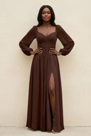 Sweetheart Long Sleeve A - Line Bridesmaid Dress in Espresso - KissProm Bridesmaid Dresses