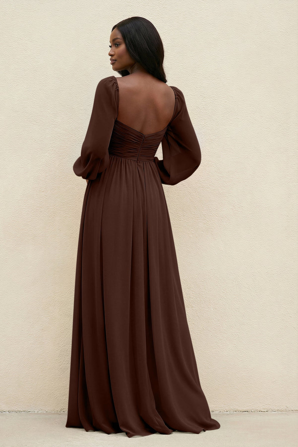 Sweetheart Long Sleeve A - Line Bridesmaid Dress in Espresso - KissProm Bridesmaid Dresses