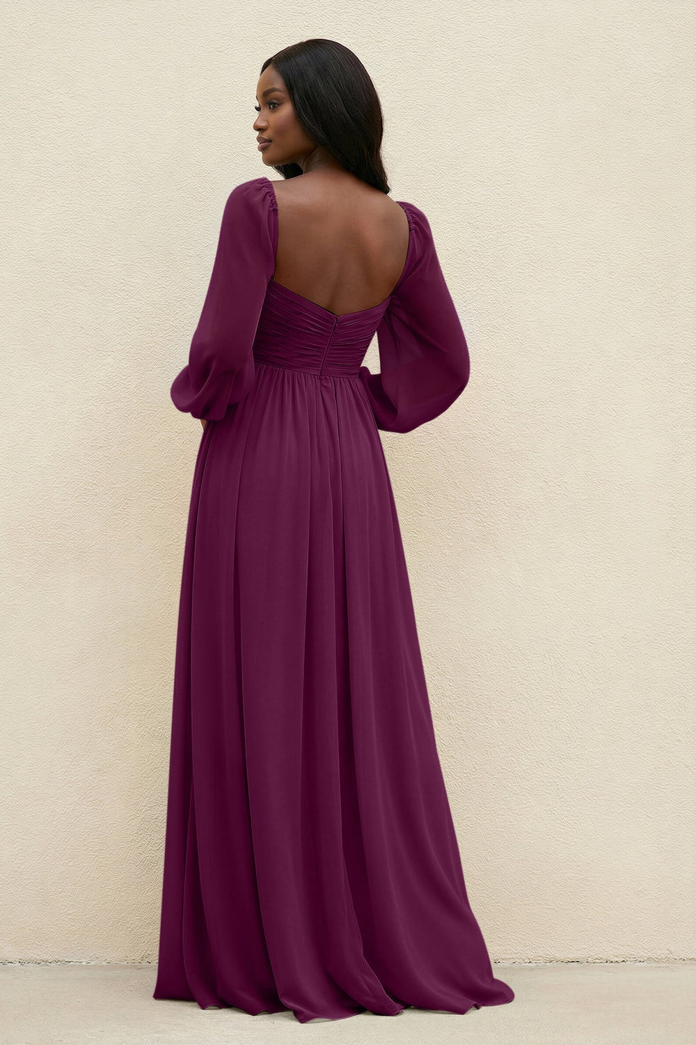 Sweetheart Long Sleeve A - Line Bridesmaid Dress in Fig - KissProm Bridesmaid Dresses