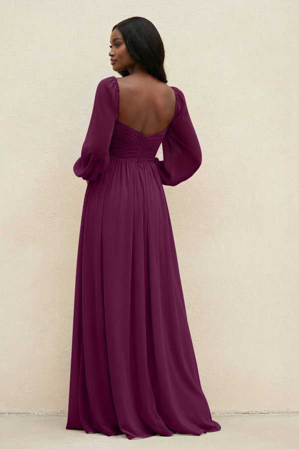 Sweetheart Long Sleeve A - Line Bridesmaid Dress in Fig - KissProm Bridesmaid Dresses