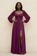 Sweetheart Long Sleeve A - Line Bridesmaid Dress in Fig - KissProm Bridesmaid Dresses