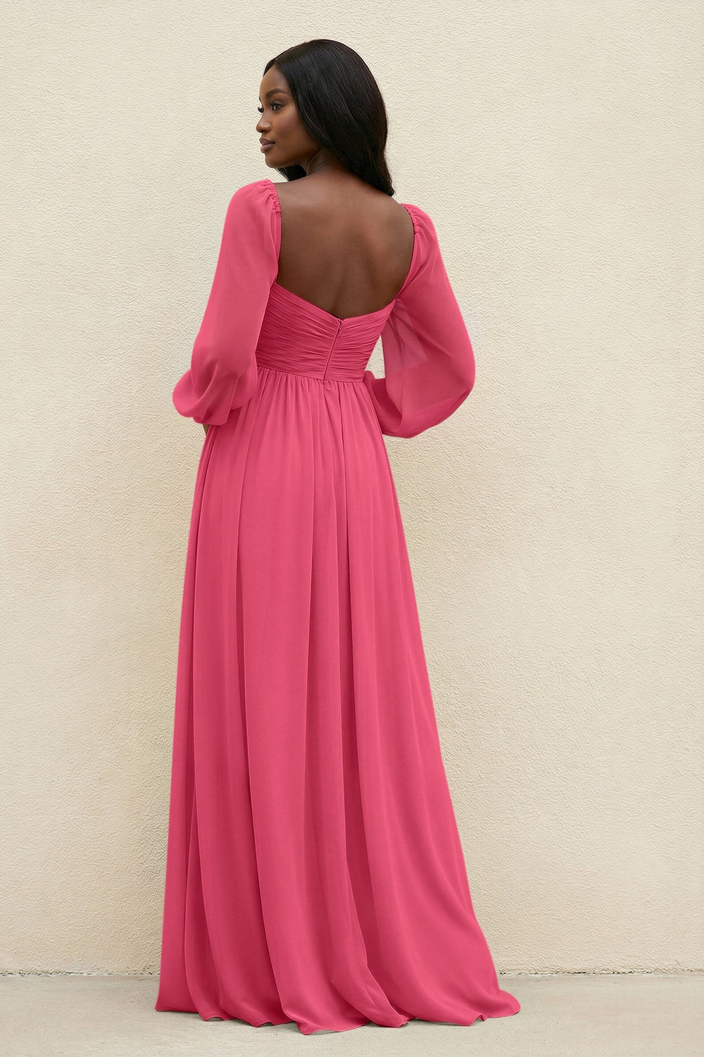 Sweetheart Long Sleeve A - Line Bridesmaid Dress in Fuchsia - KissProm Bridesmaid Dresses