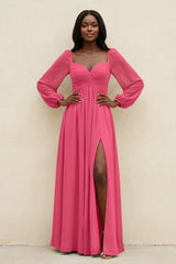 Sweetheart Long Sleeve A - Line Bridesmaid Dress in Fuchsia - KissProm Bridesmaid Dresses