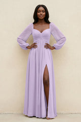 Sweetheart Long Sleeve A - Line Bridesmaid Dress in Lavender - KissProm Bridesmaid Dresses