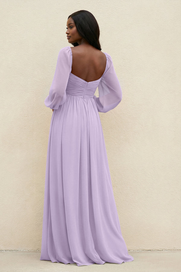 Sweetheart Long Sleeve A - Line Bridesmaid Dress in Lavender - KissProm Bridesmaid Dresses