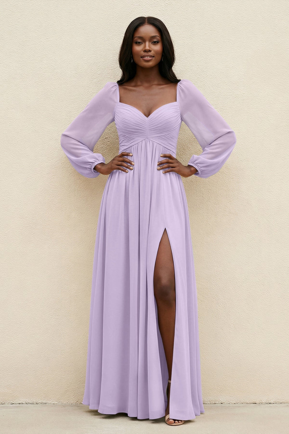 Sweetheart Long Sleeve A - Line Bridesmaid Dress in Lavender - KissProm Bridesmaid Dresses