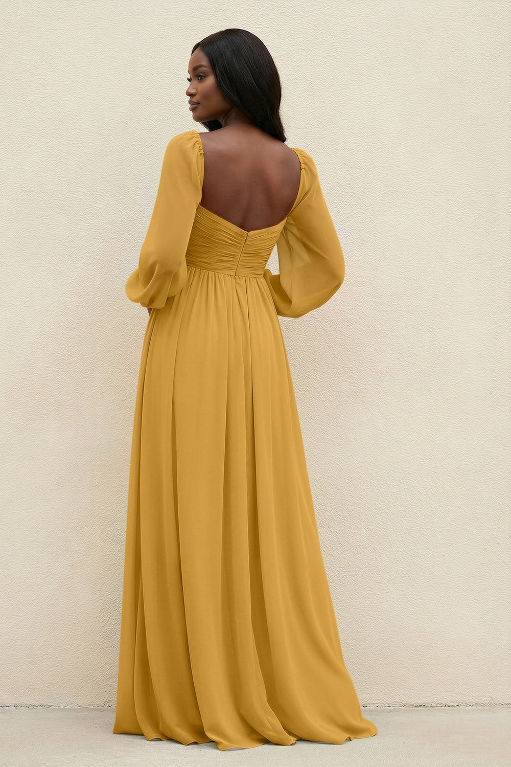 Sweetheart Long Sleeve A - Line Bridesmaid Dress in Marigold - KissProm Bridesmaid Dresses